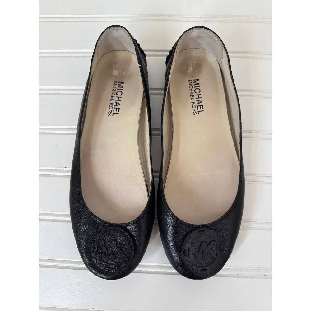Michael Kors Black Leather Logo Ballet Flats